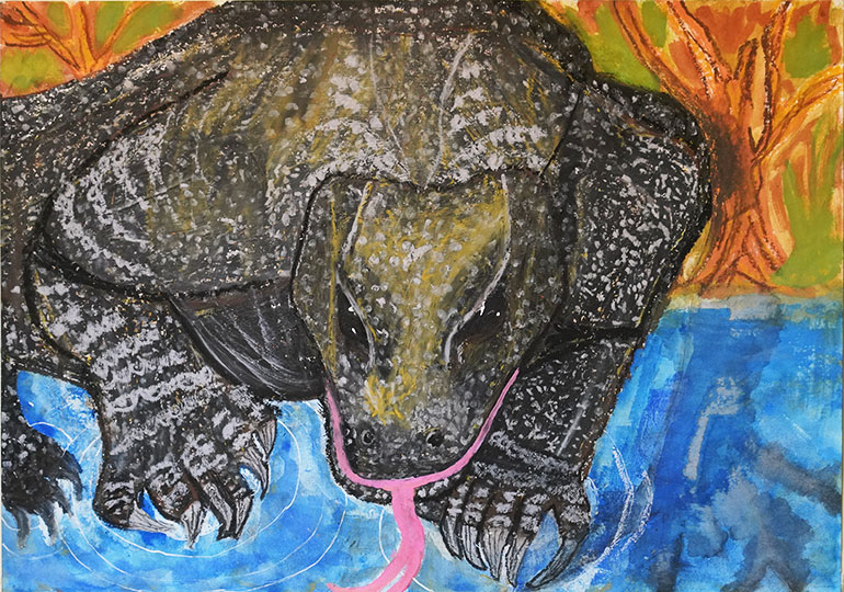 えものをねらうコモドオオトカゲ