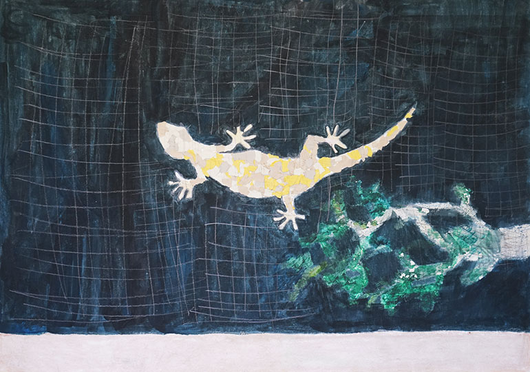 おなかいっぱいになったヤモリ